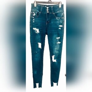 Teal Distressed Skinny Jeans
